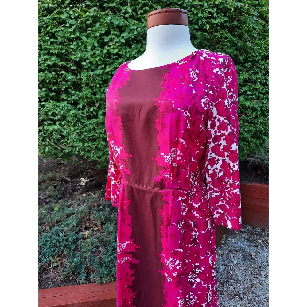 Boden Floral Print Silk Blend Quarter Sleeve Knee Length Dress Sheath Shift 8